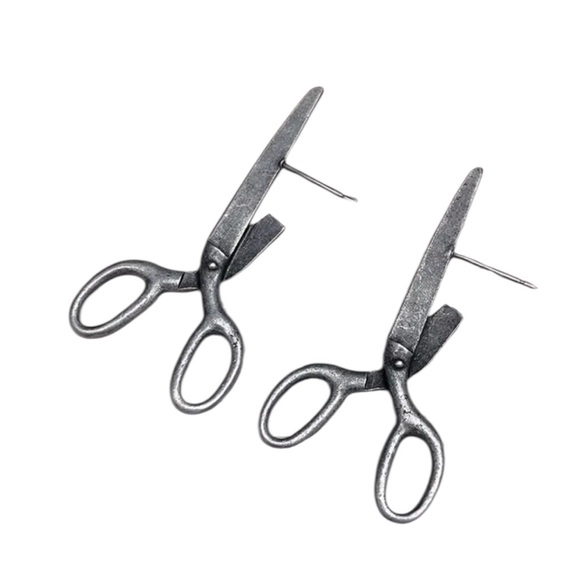 Silver Scissor Stud Earrings - Picture 2 of 3